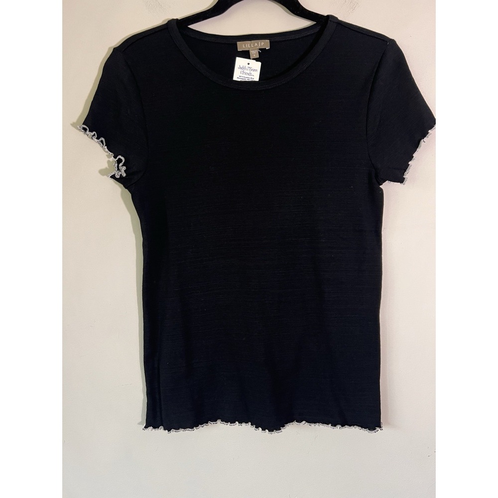 Lilla P Women's Flame 1x1 Short Sleeve Crew Neck T-Shirt Black Size S Lettuce ed